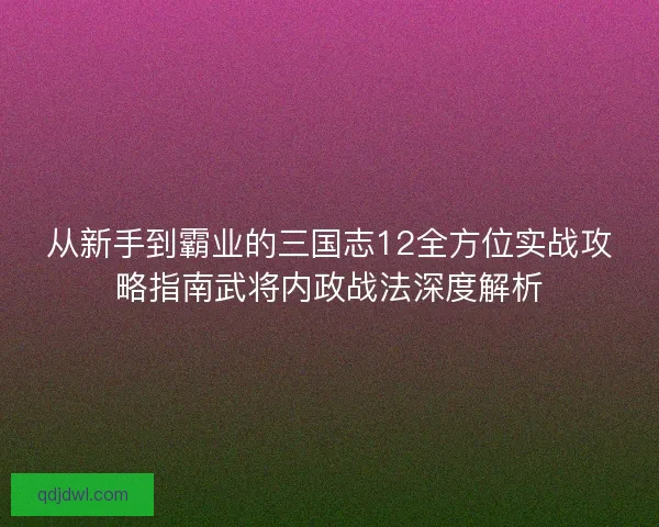 从新手到霸业的三国志12全方位实战攻略指南武将内政战法深度解析
