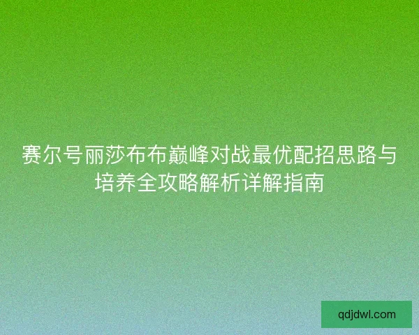 赛尔号丽莎布布巅峰对战最优配招思路与培养全攻略解析详解指南